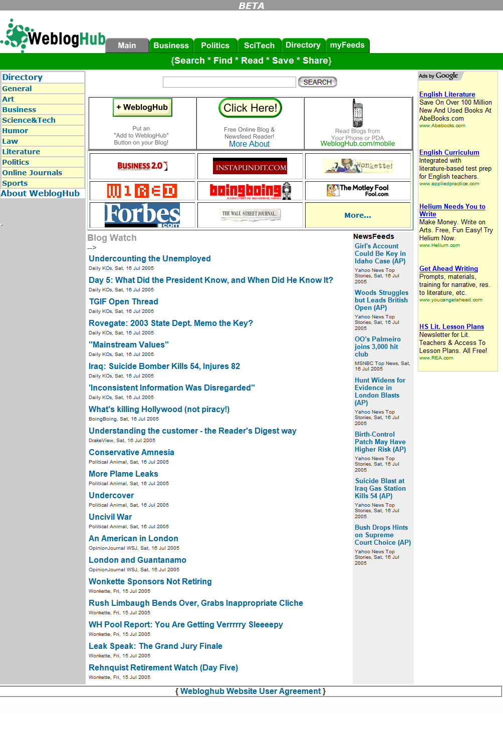 WeblogHub blog aggregator